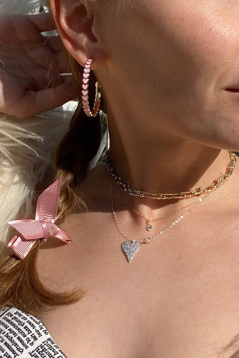 HEART THROB HOOP EARRINGS- PINK + 14K GOLD VERMEIL