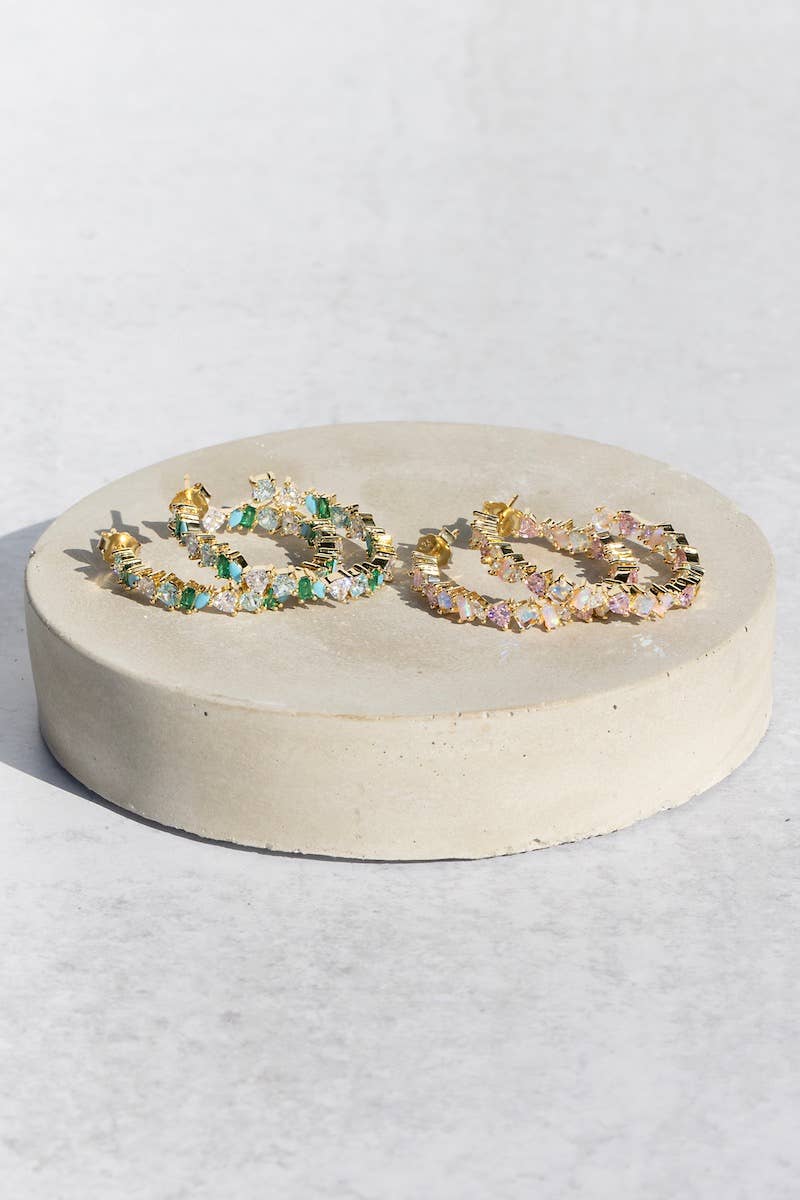 Vienna Mini Hoops- Pink Opal + 14K Gold Vermeil