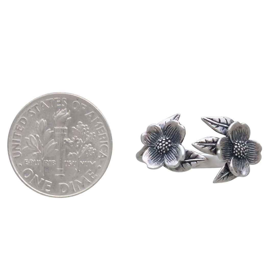 Sterling Silver or Bronze Adjustable Two Flower Dogwood Ring