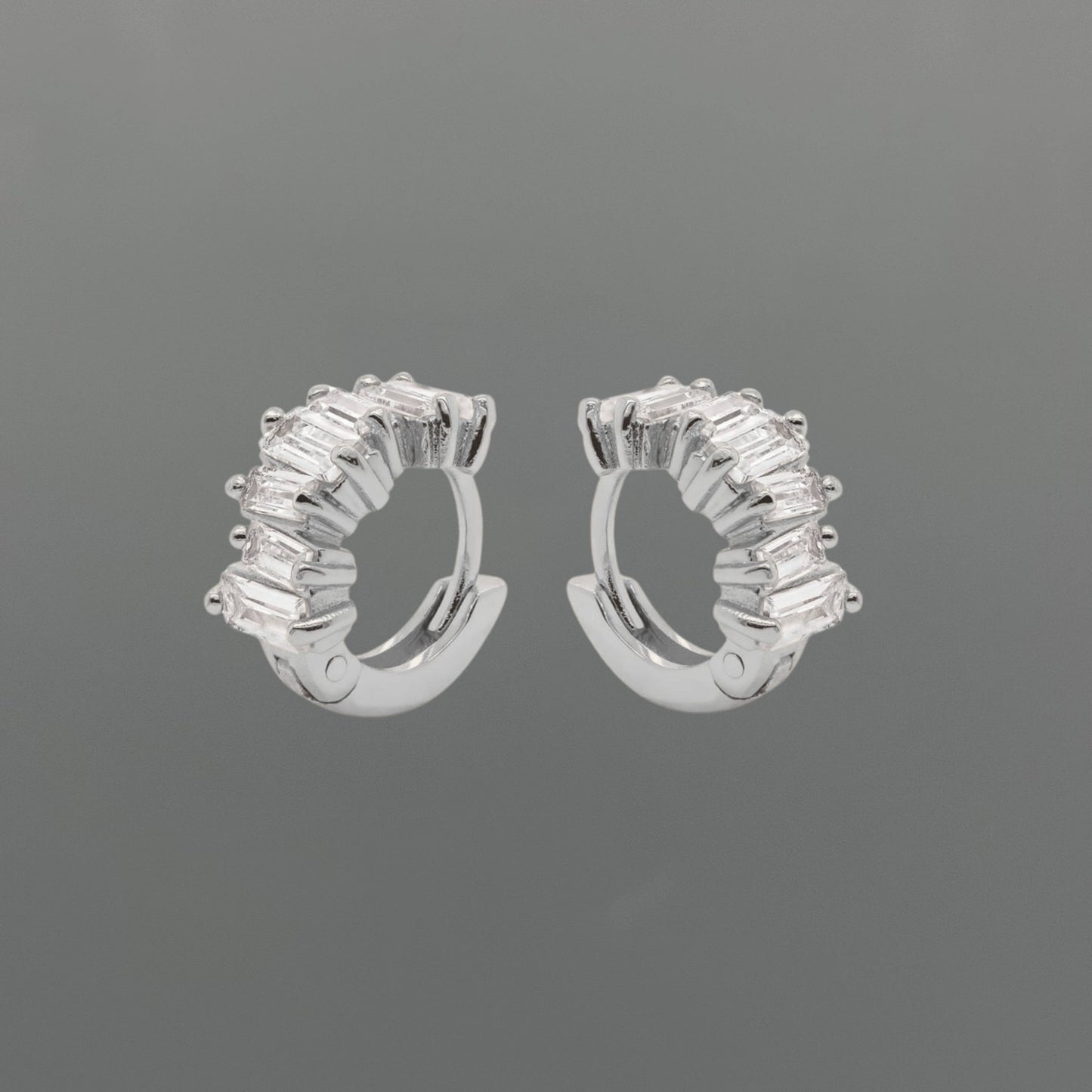 Embellished CZ Baguette Huggie Hoops