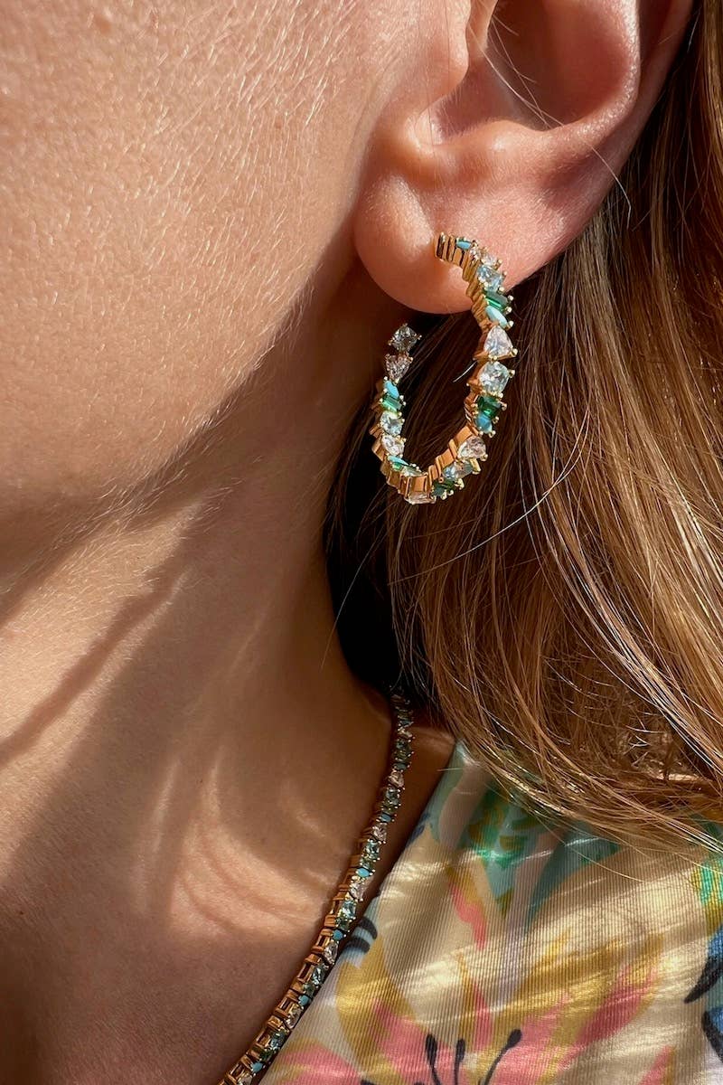 Vienna Mini Hoops- Green Opal + 14K Gold Vermeil