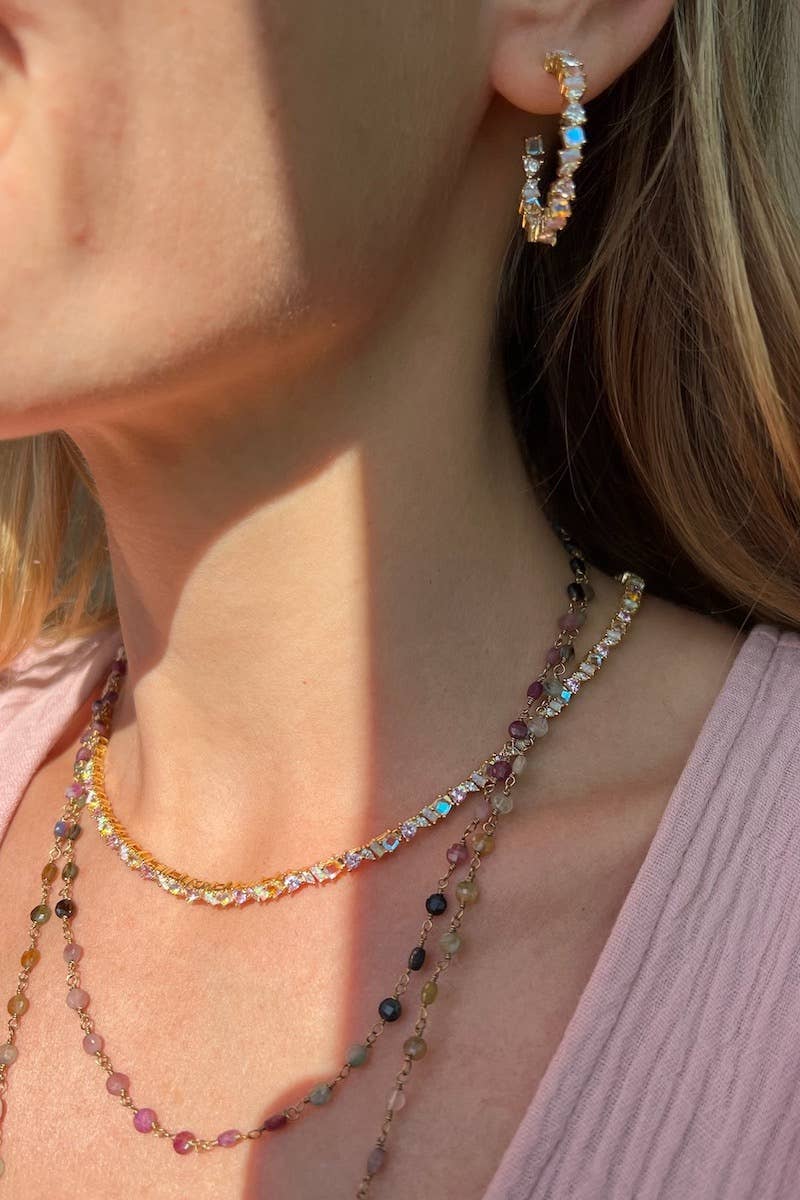 Vienna Mini Hoops- Pink Opal + 14K Gold Vermeil