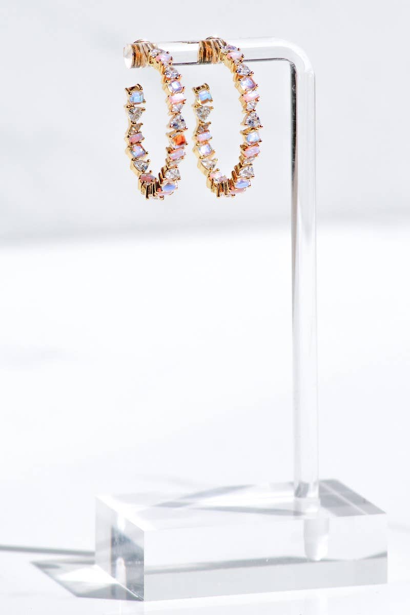 Vienna Mini Hoops- Pink Opal + 14K Gold Vermeil