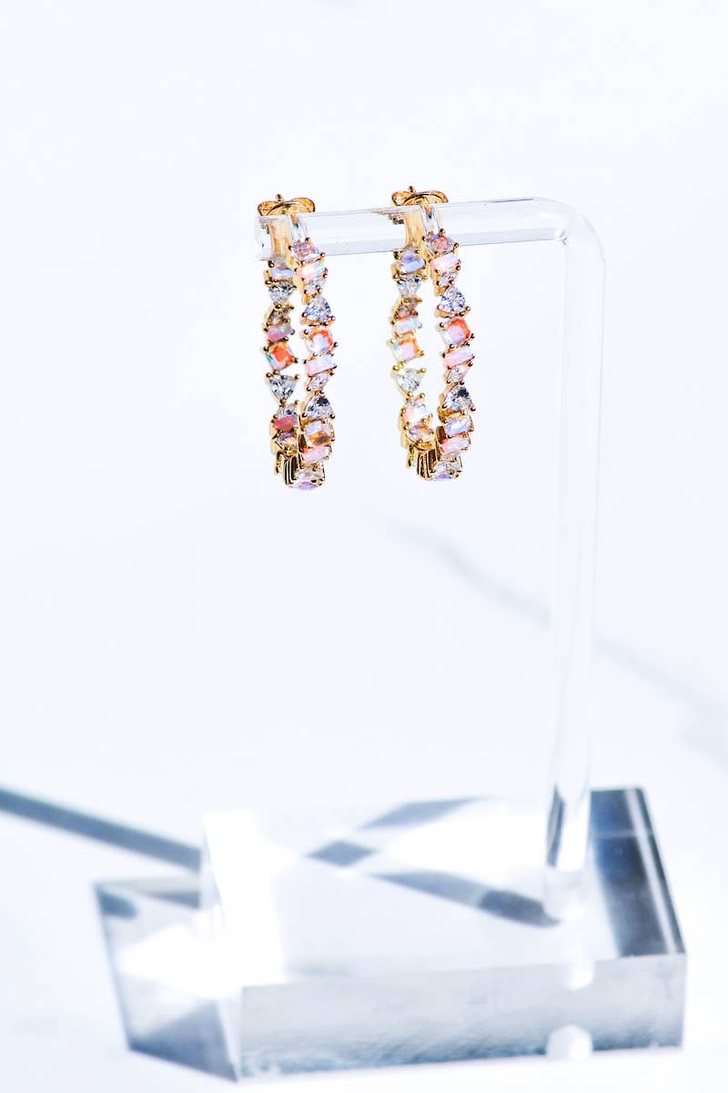 Vienna Mini Hoops- Pink Opal + 14K Gold Vermeil