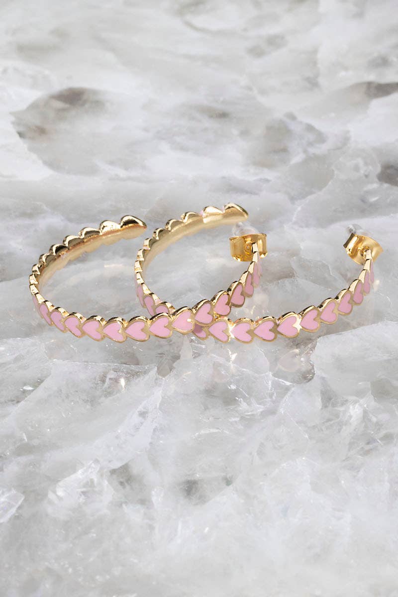 HEART THROB HOOP EARRINGS- PINK + 14K GOLD VERMEIL