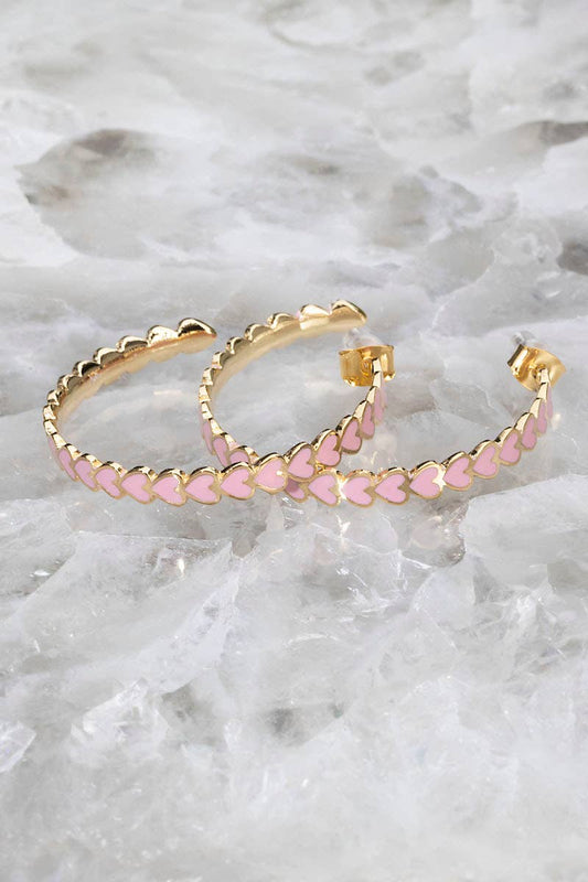 HEART THROB HOOP EARRINGS- PINK + 14K GOLD VERMEIL