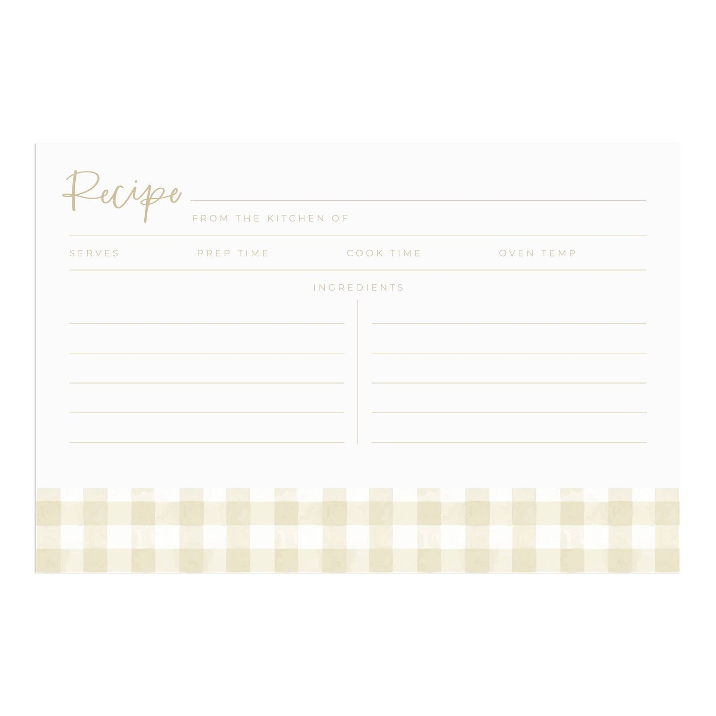 Beige Gingham Recipe Cards