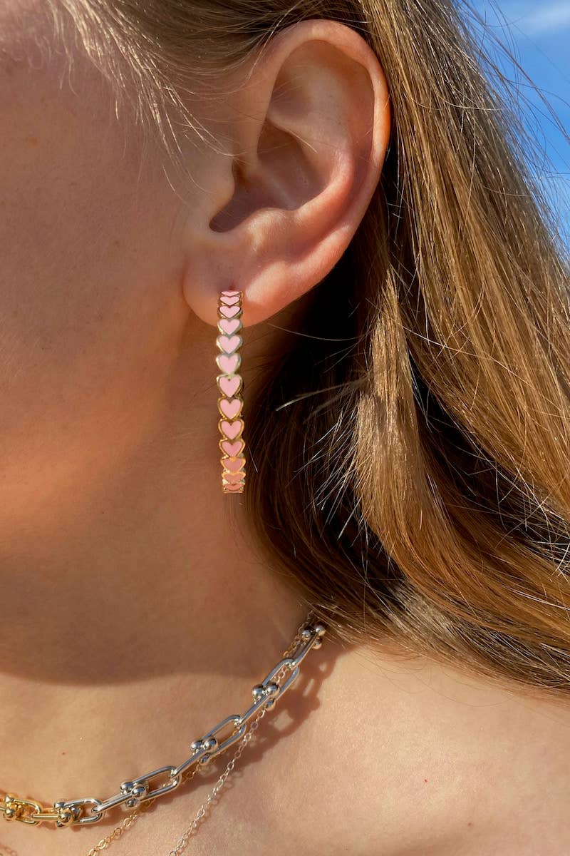 HEART THROB HOOP EARRINGS- PINK + 14K GOLD VERMEIL
