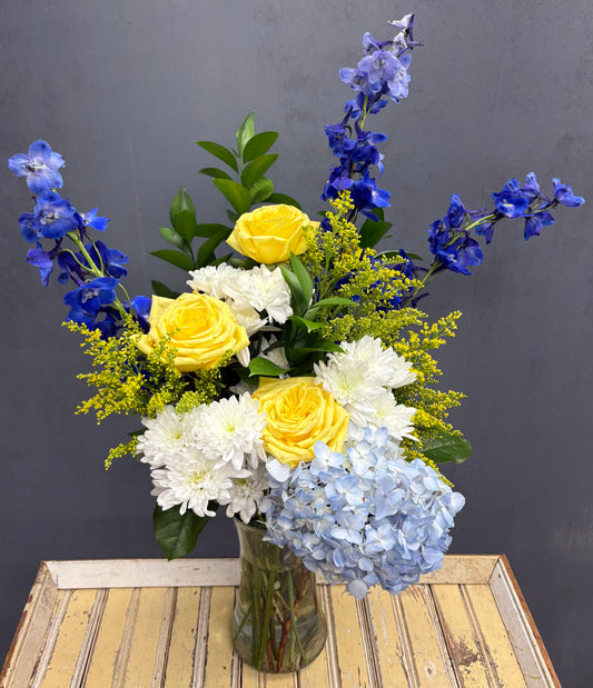 Sunshine and Blues Bouquet